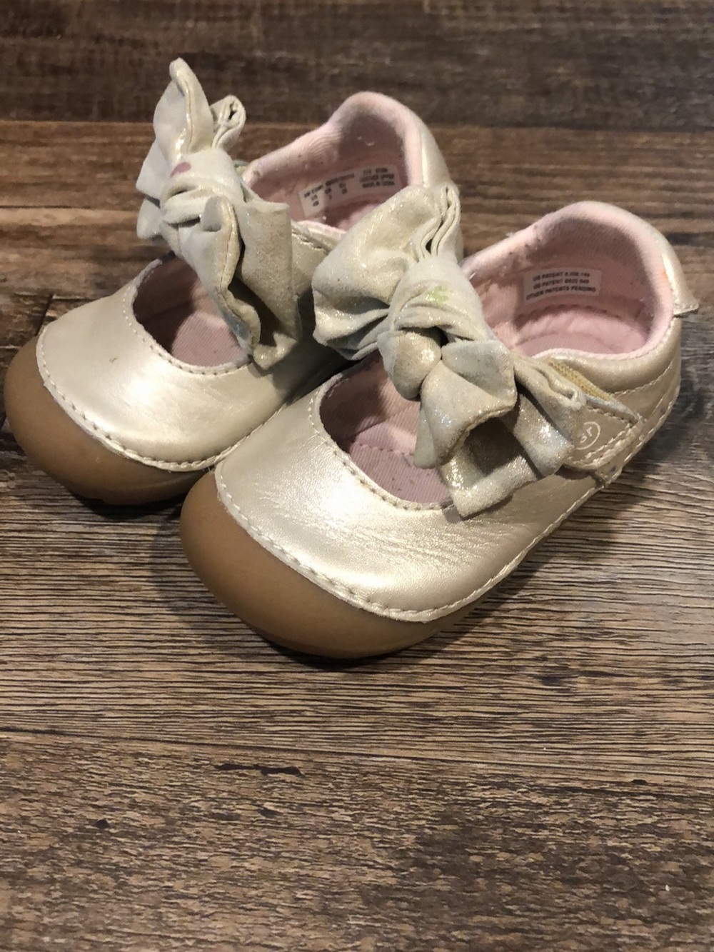 Stride Rite Shimmery Gold Mary Jane Shoes with Bow